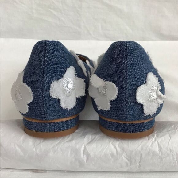 Anthropologie Denim Floral Appliqué Point Toe Ballet Flat Shoes Jean Size 8 1/2 - Picture 5 of 13